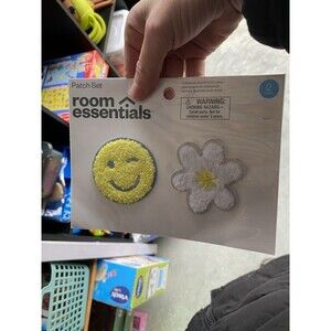 New Room Essentials Smiley Face & Flower Adhesive Embroidered Patch Set 2-Pack